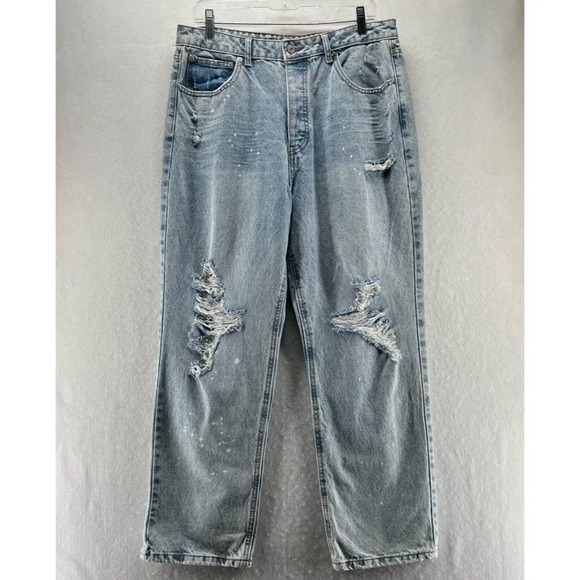 No Boundaries Jeans Womens 33 x 27 Mom High Waist Distressed Light Washed Blue - Picture 1 of 9